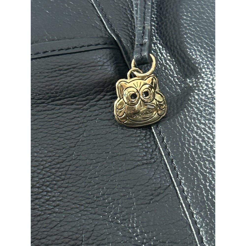 Borzalini black leather hobo bag Embossed Owl On Front Medium Size Gold Hardware - Picture 4 of 10